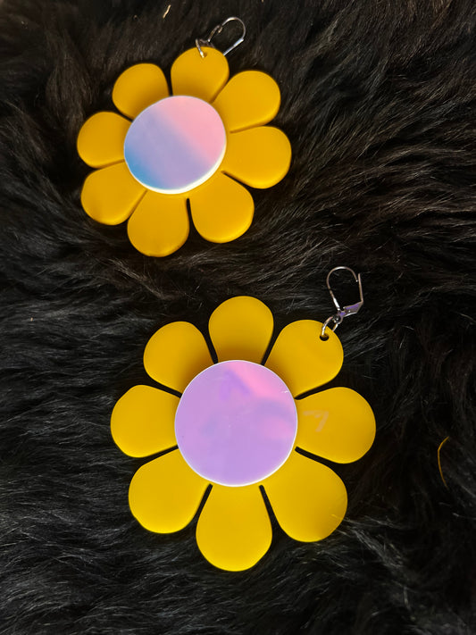 Holographic Sunflower Flower Power Earrings