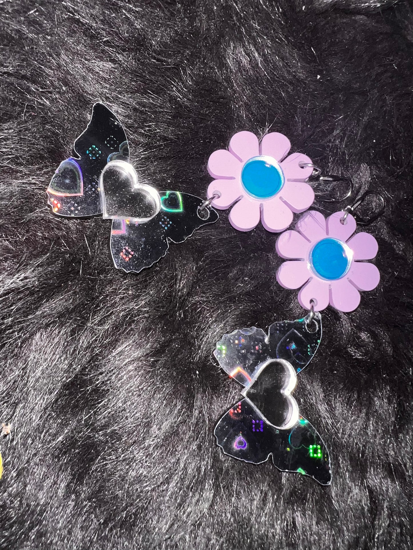 Rainbow goth Flower bb Butterfly drip Earrings (one of a kind)