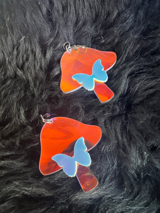 Butterfly Mushie holo fairy Earrings 💜🦋 one of a kind