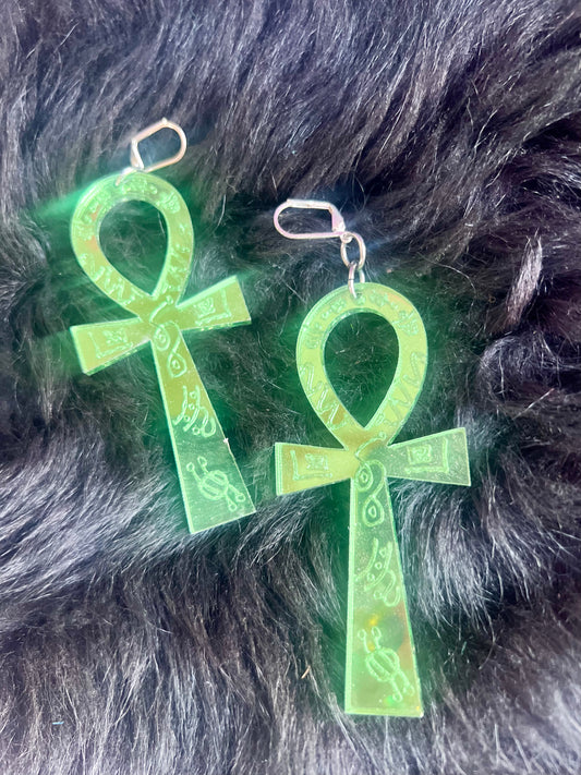 goddess Ankh Earrings (green)