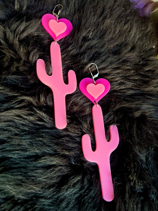 Baby pink Desert Heart cactus Love Earrings