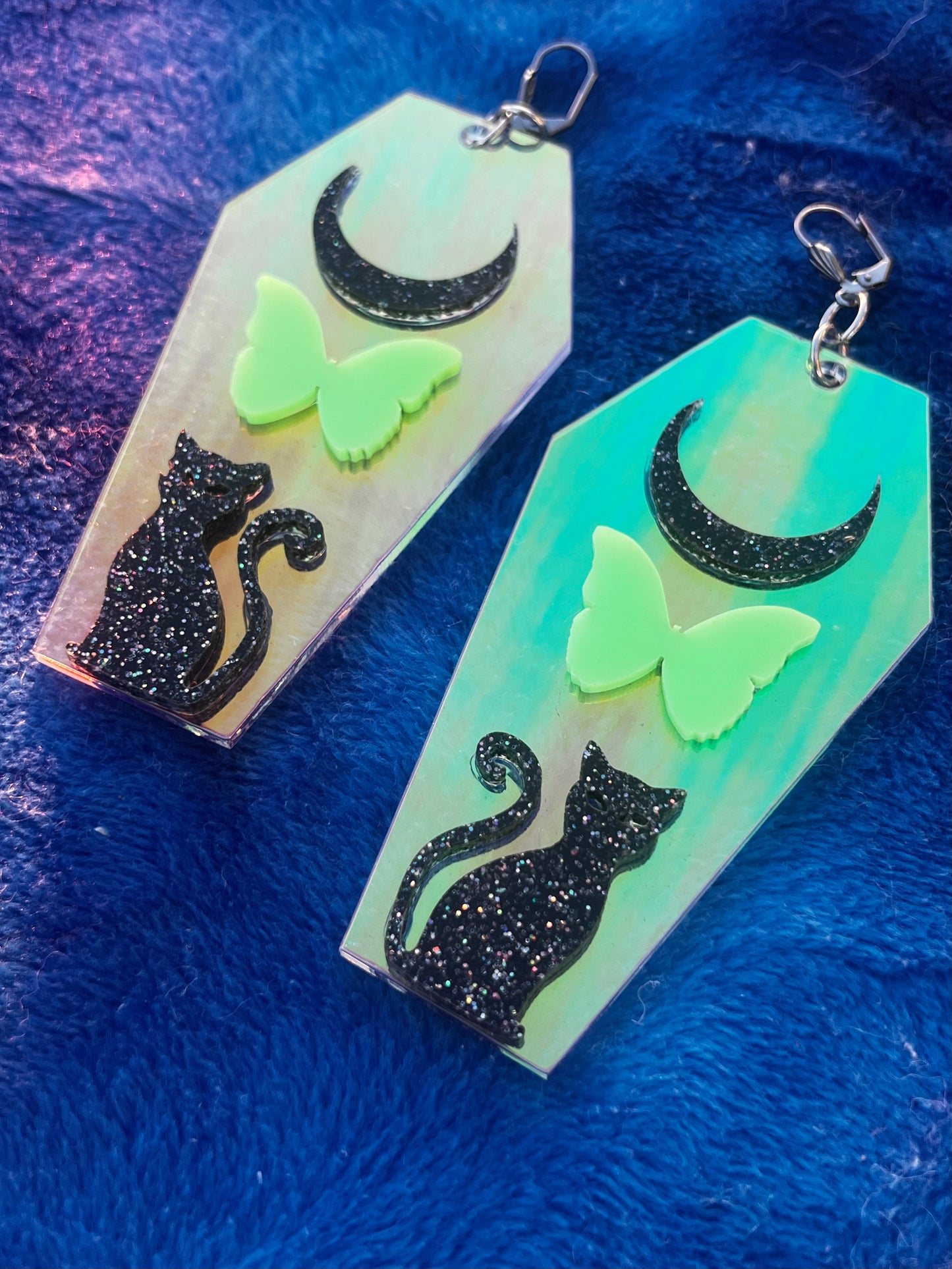 Transformation & protection Holographic Coffin earrings