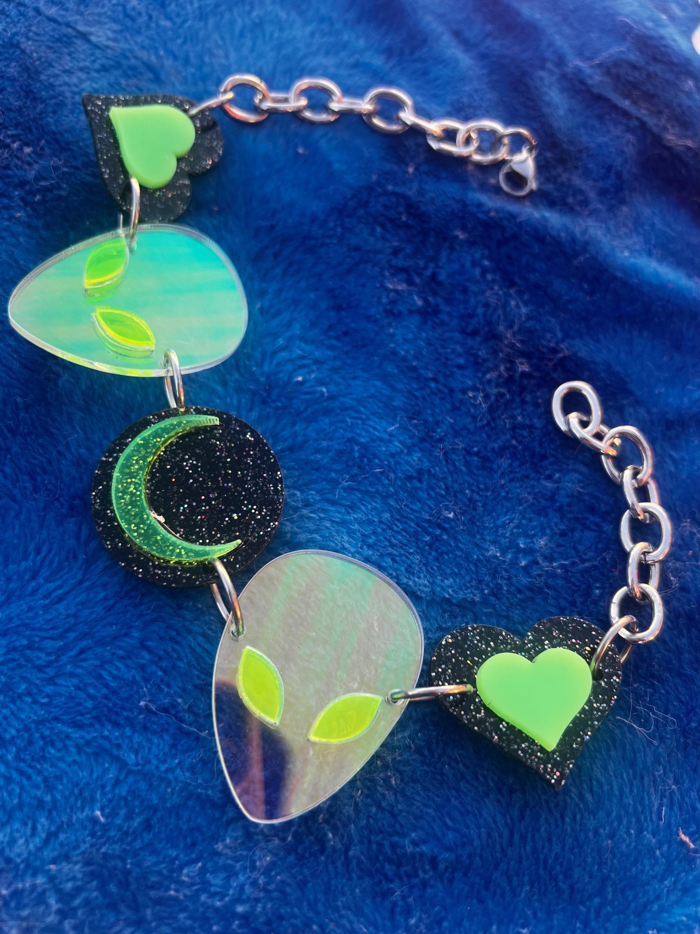 Neon Alien Moon Holographic Choker