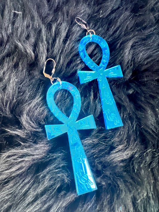 goddess Ankh Earrings (blue)