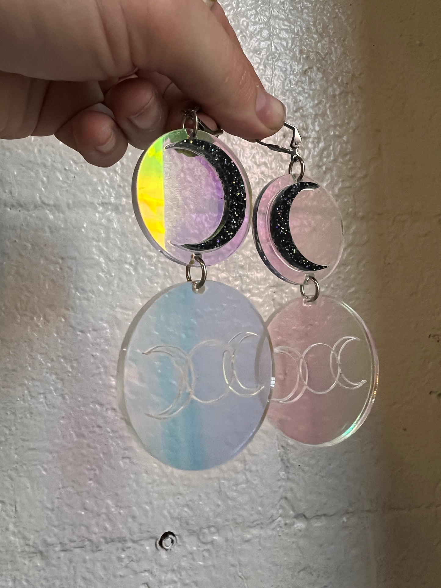 Holographic Triple Goddess Luna Earrings