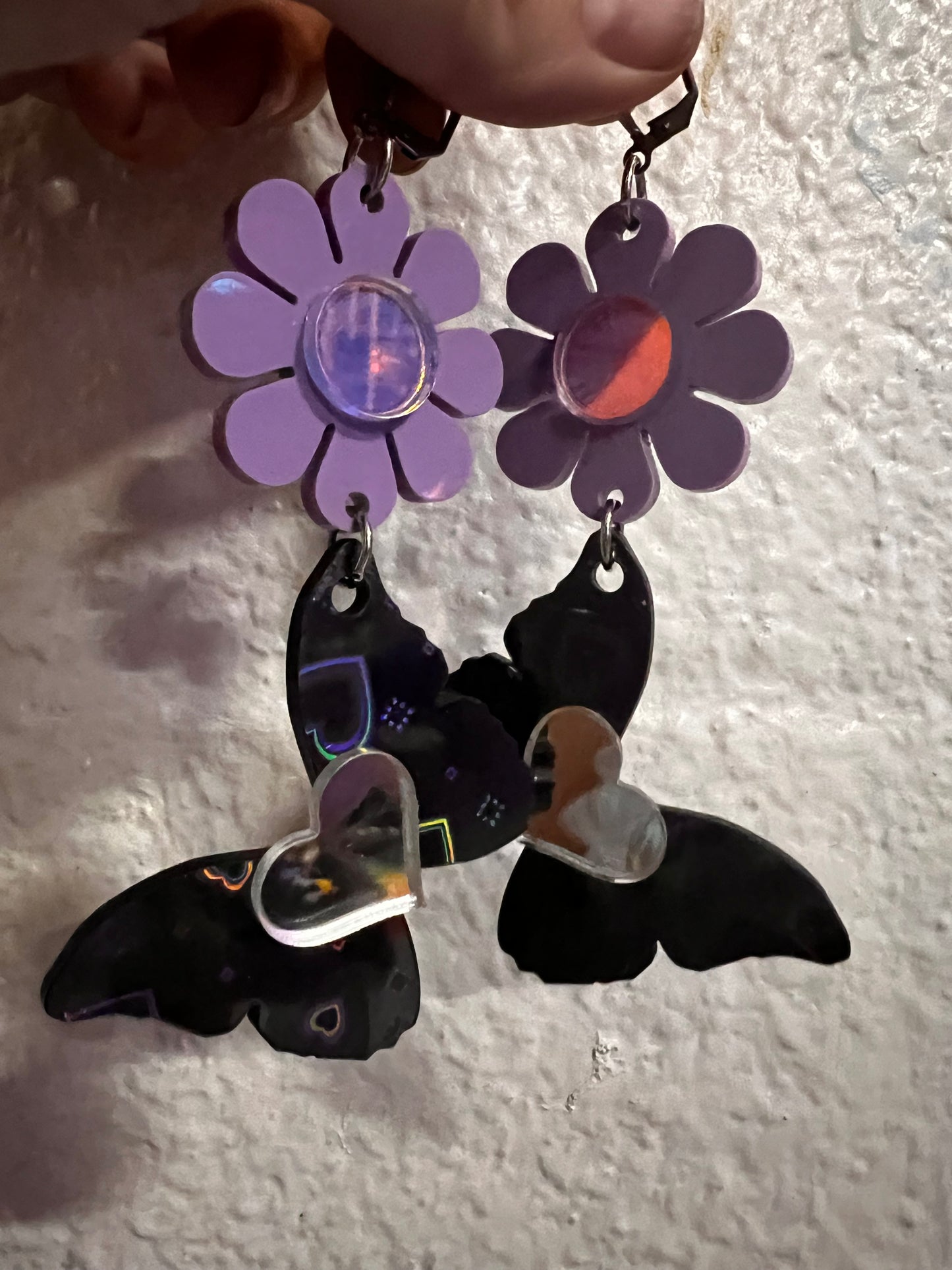 Rainbow goth Flower bb Butterfly drip Earrings (one of a kind)