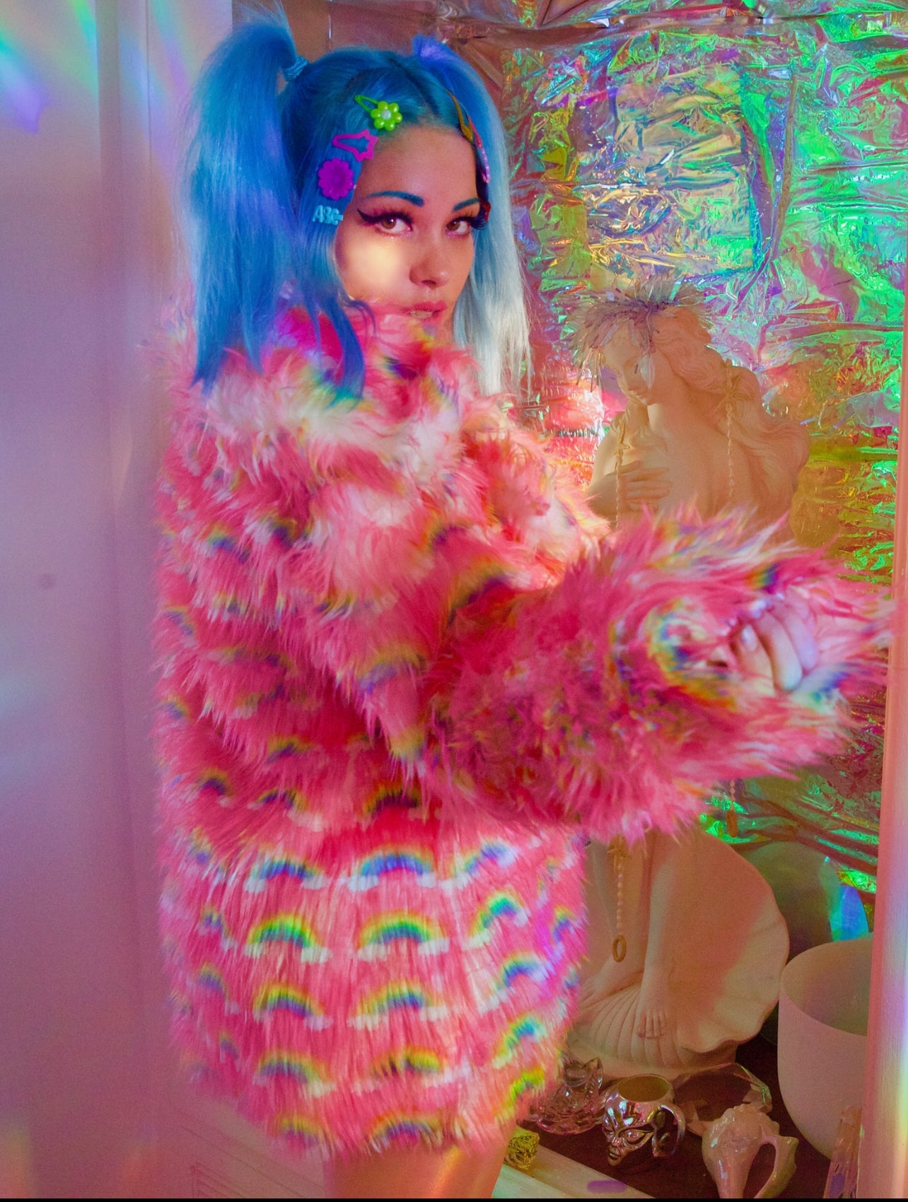 Custom Rainbow Faux fur jacket 🌈💖