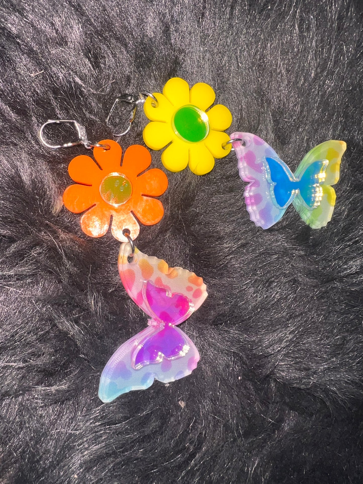 Rainbow Flower bb Butterfly drip Earrings (one of a kind)