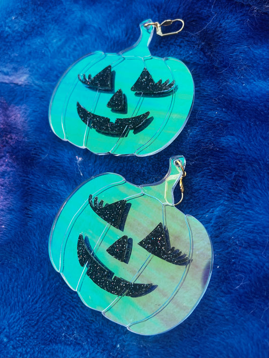 Holo pumpkin queen earrings