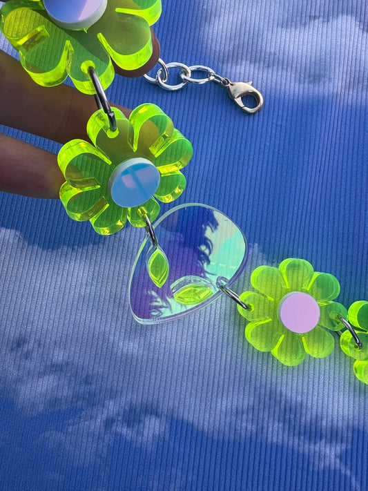 Neon Alien flower power Holographic Choker