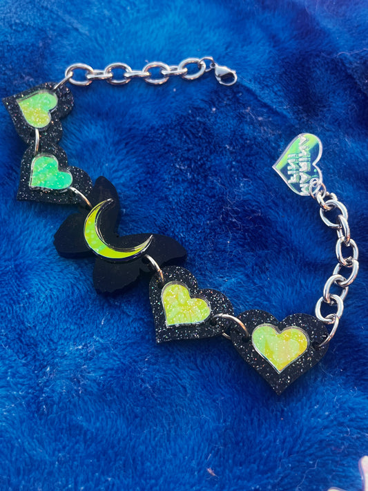 Butterfly Luna Black Glitter Hearts Choker