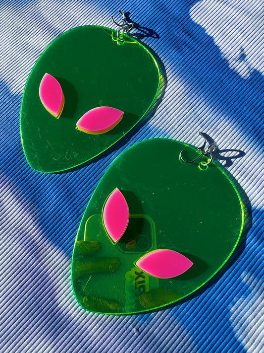 Neon green mirror👽 Alien Earrings (very light)