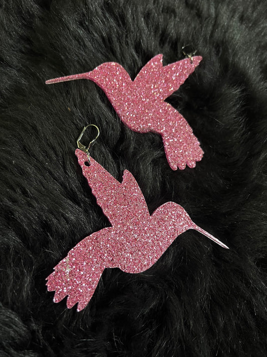 Pink glitter Hummingbird earrings